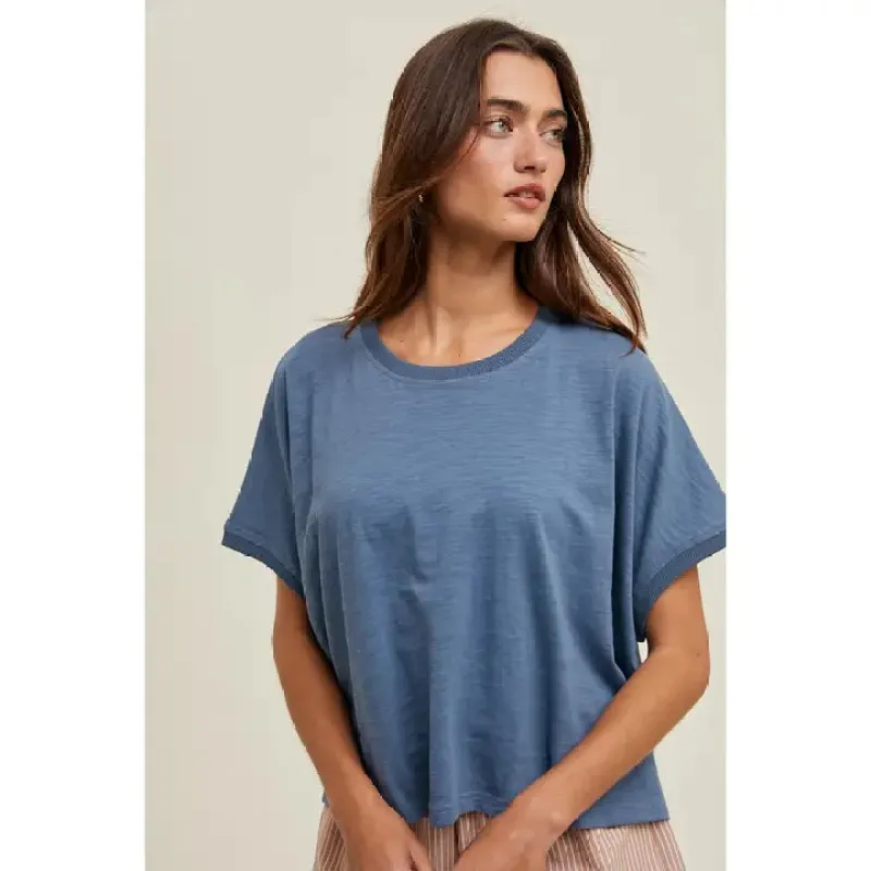 Navy Slub Knit Tee sold by Belletique