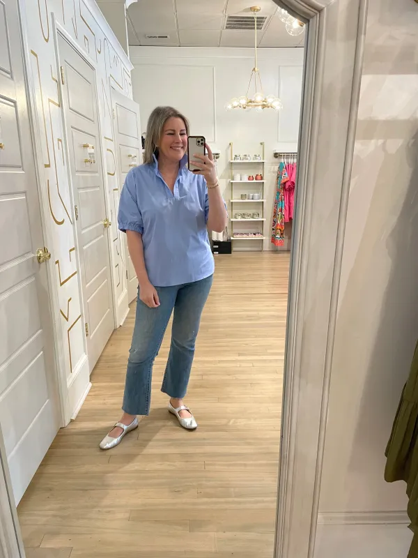 Sloan Drop Shoulder Blouse | Sky sold by Belletique