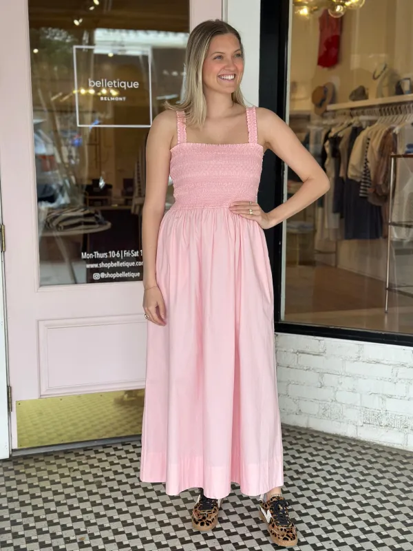Genevieve Smocked Embroidered Bodice Dress | Pink Salt sold by Belletique
