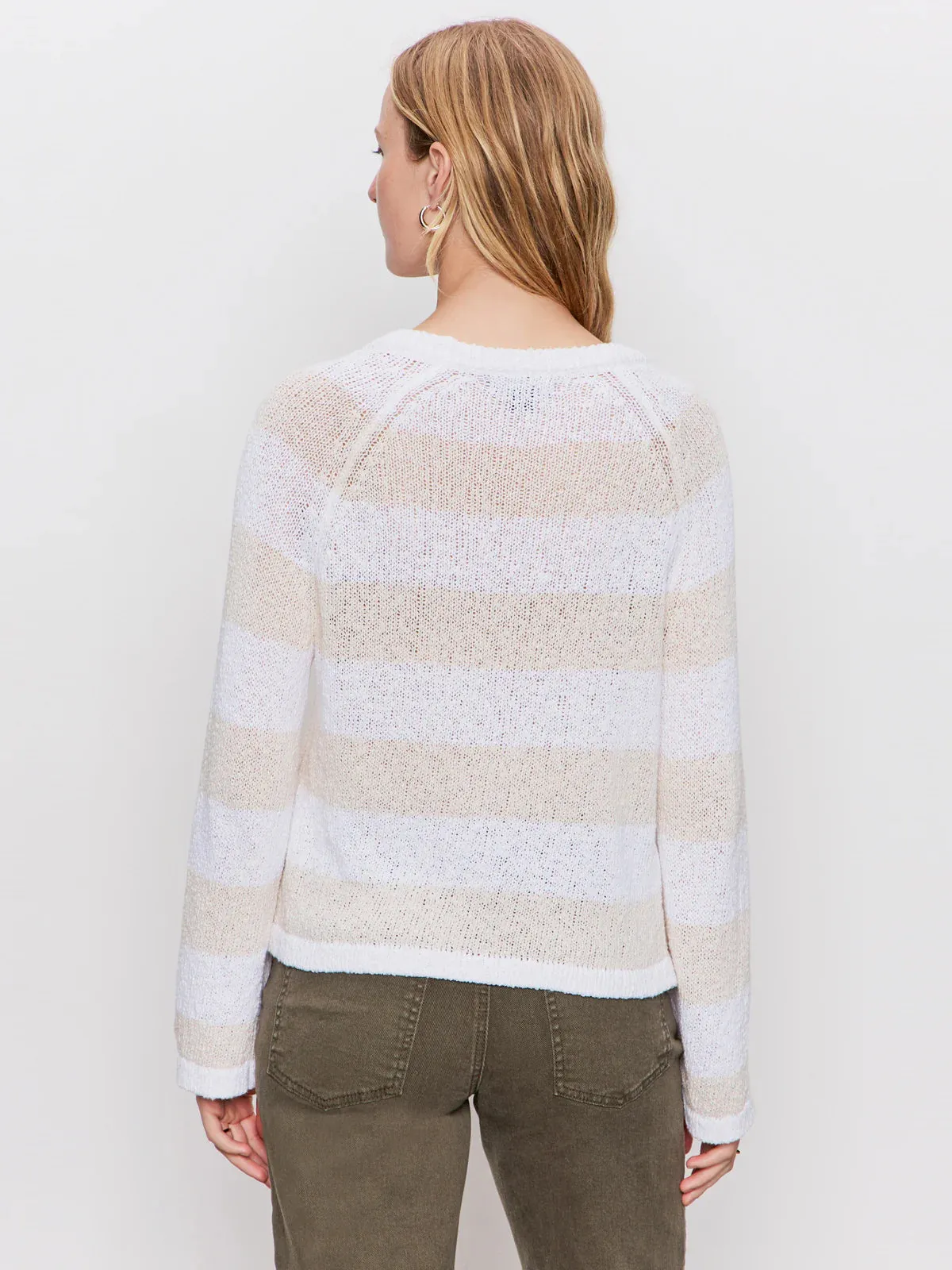 Textured Raglan Crew Sweater | White/Light Oat Stripe sold by Belletique product image thumbnail 4