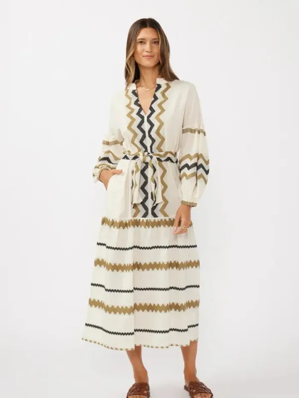 Blouson Sleeve Tiered Maxi | Natural Khaki sold by Belletique
