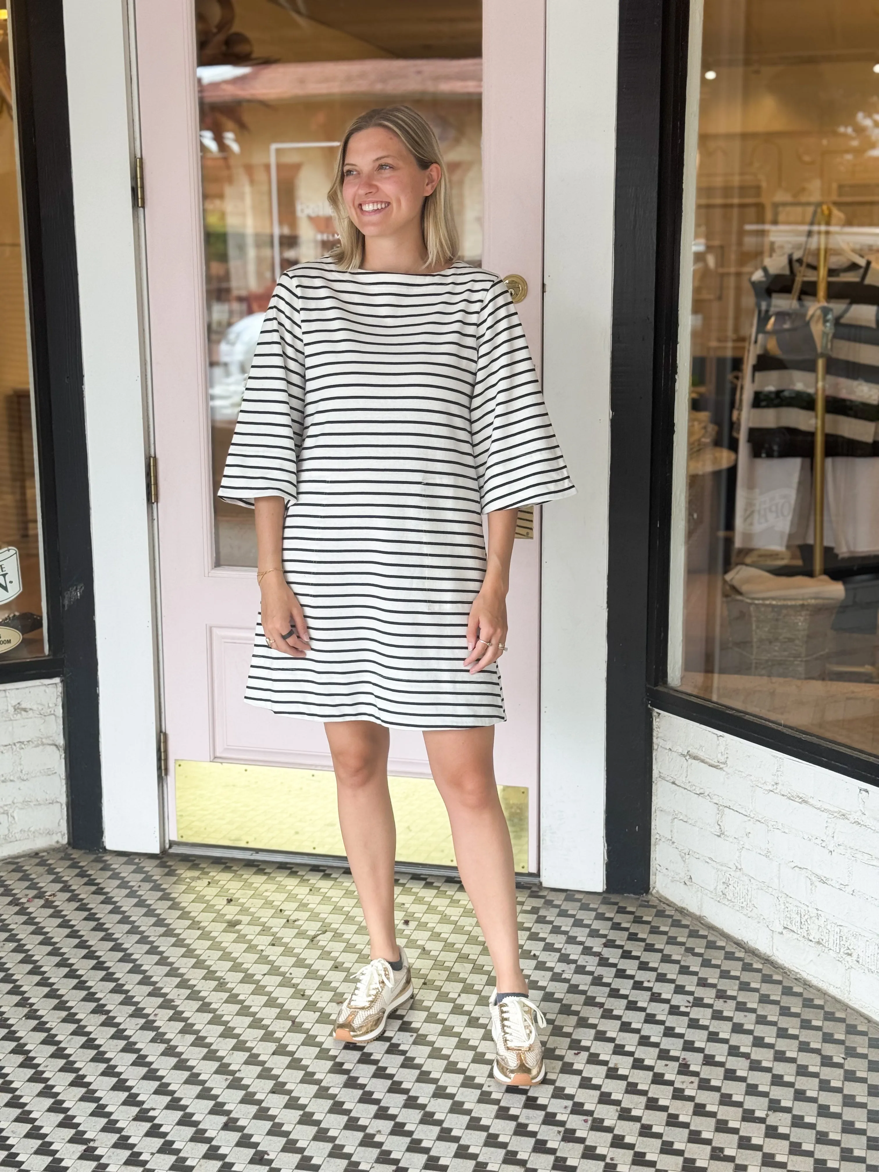 Striped Boat Neck Dress | Black + Ivory sold by Belletique product image thumbnail 2