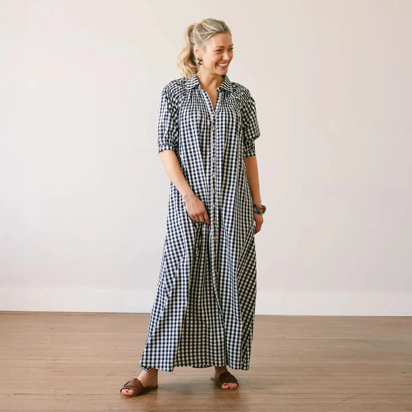 Oasis Dress | Navy Gingham sold by Belletique