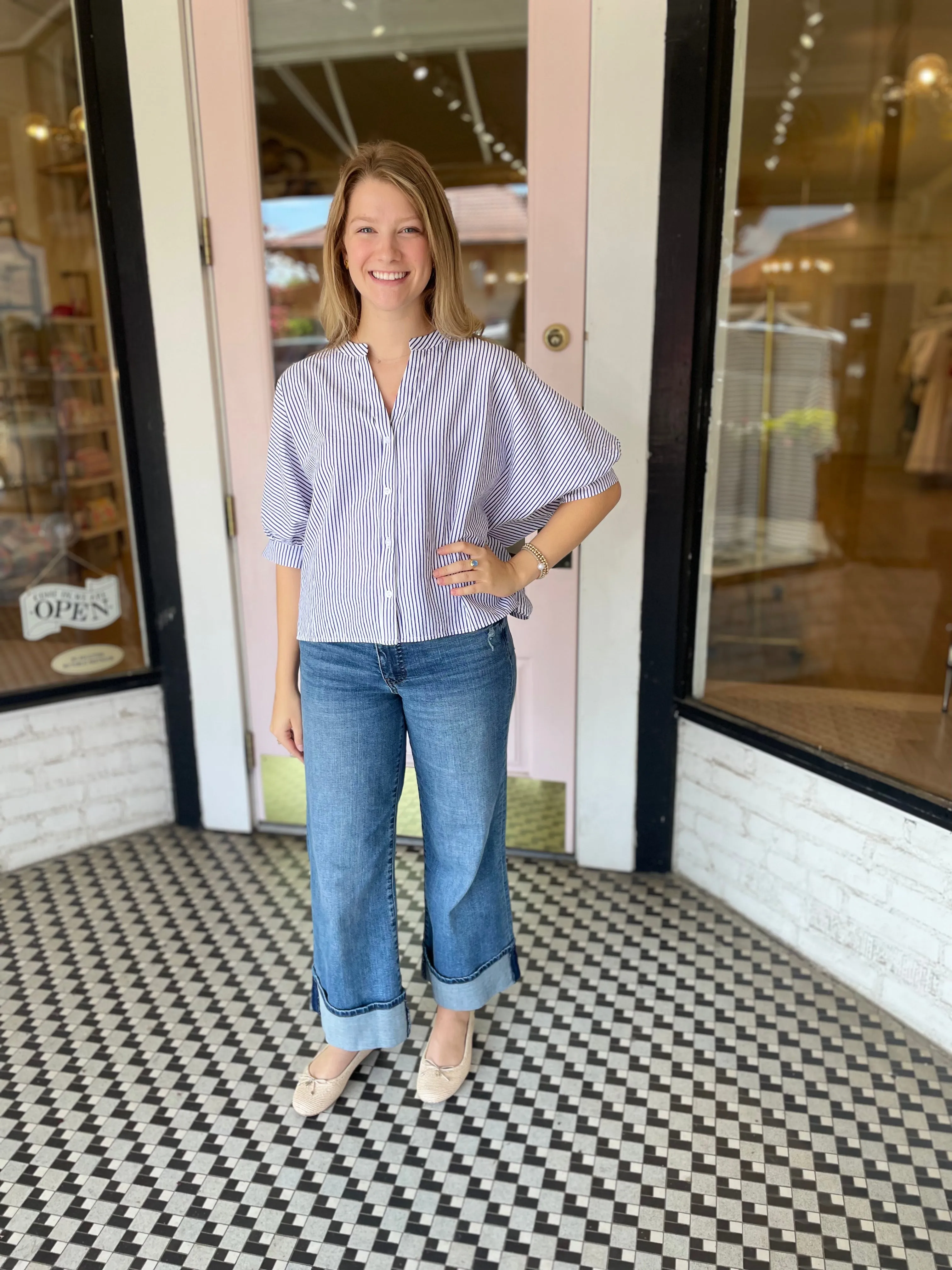 Striped Dolman Blouse | Blue sold by Belletique product image thumbnail 3