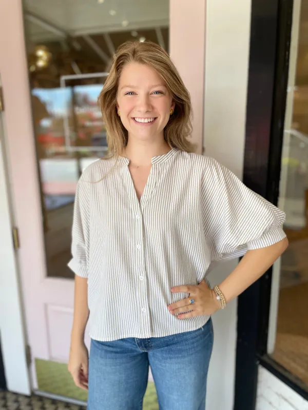 Striped Dolman Blouse | Light Olive sold by Belletique