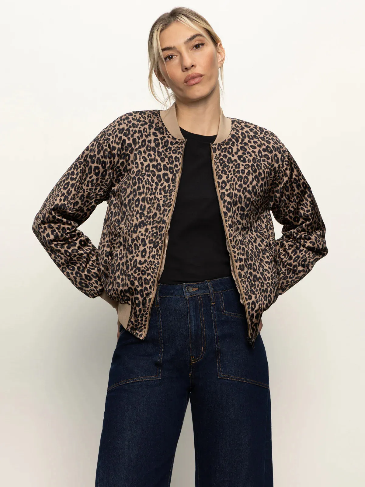 Monroe Sateen Bomber Jacket | French Kitty sold by Belletique