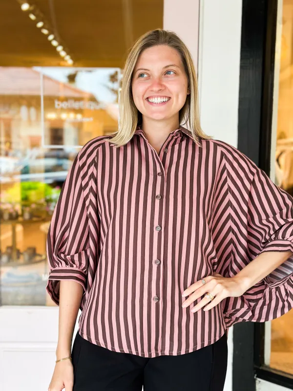 Dolman Striped Shirt | Blush + Burgundy sold by Belletique