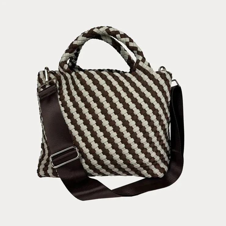 Lily Woven Neoprene Tote with Pouch | Chocolate/Ecru sold by Belletique product image thumbnail 2
