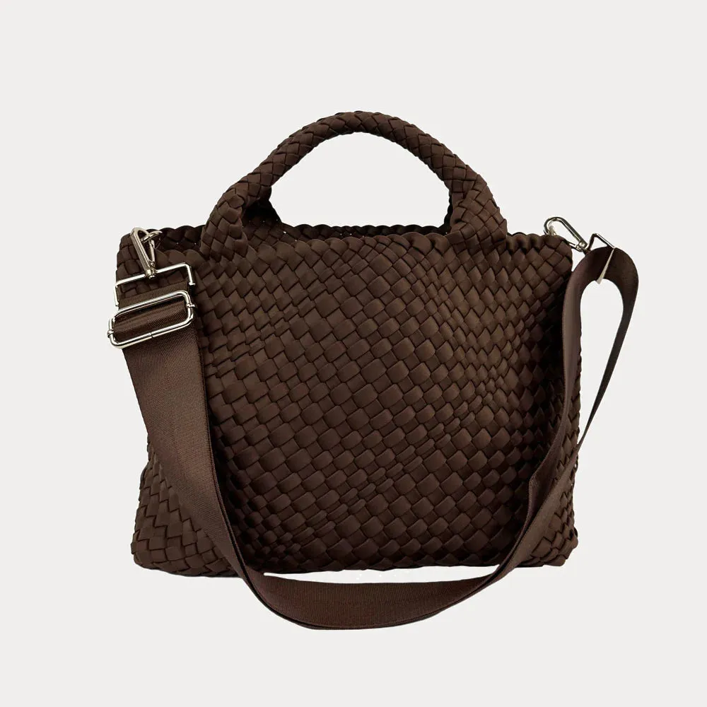 Lily Woven Neoprene Tote with Pouch | Chocolate sold by Belletique product image thumbnail 2