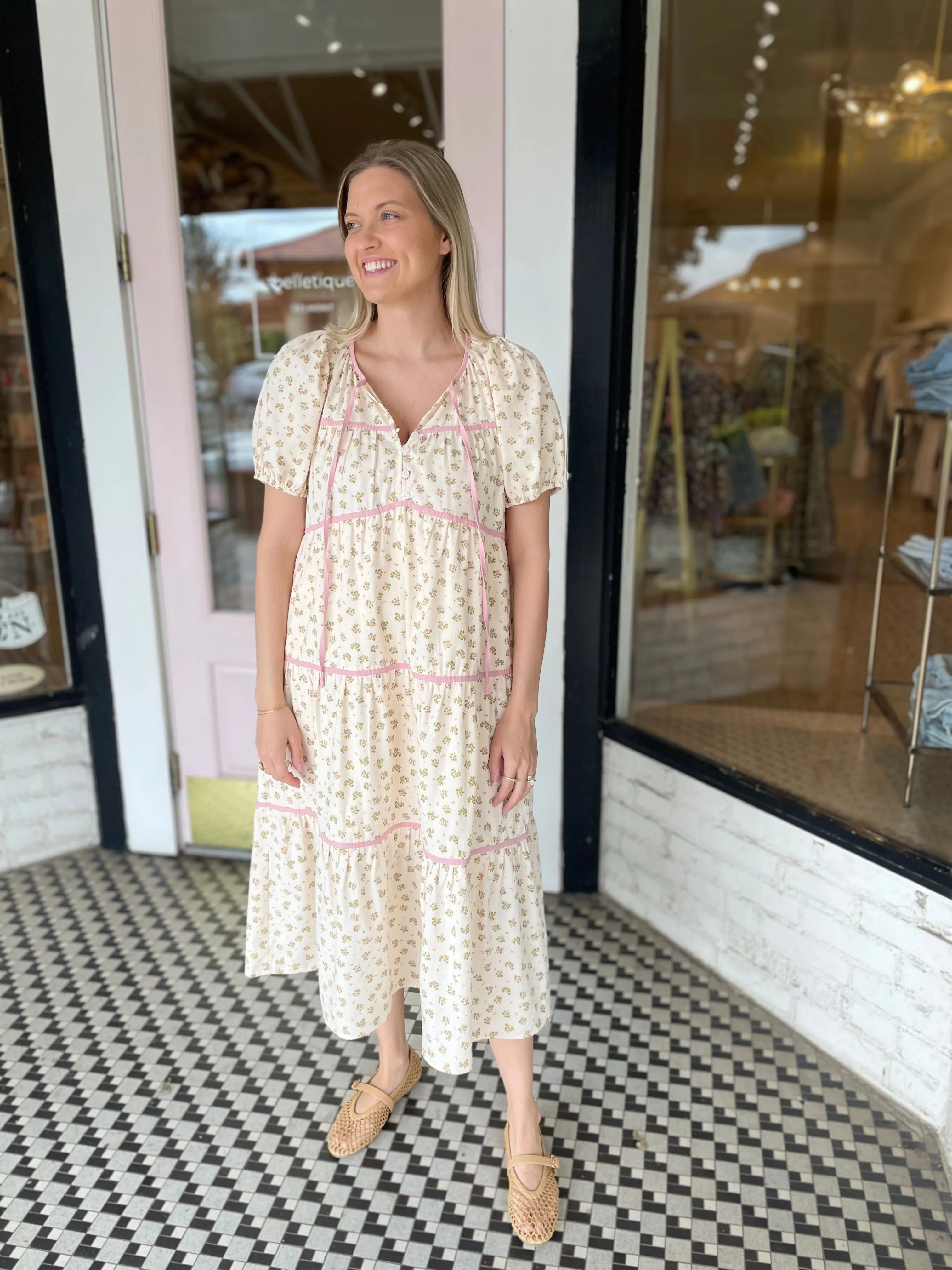 Sophie Midi Dress | Natural Rose sold by Belletique