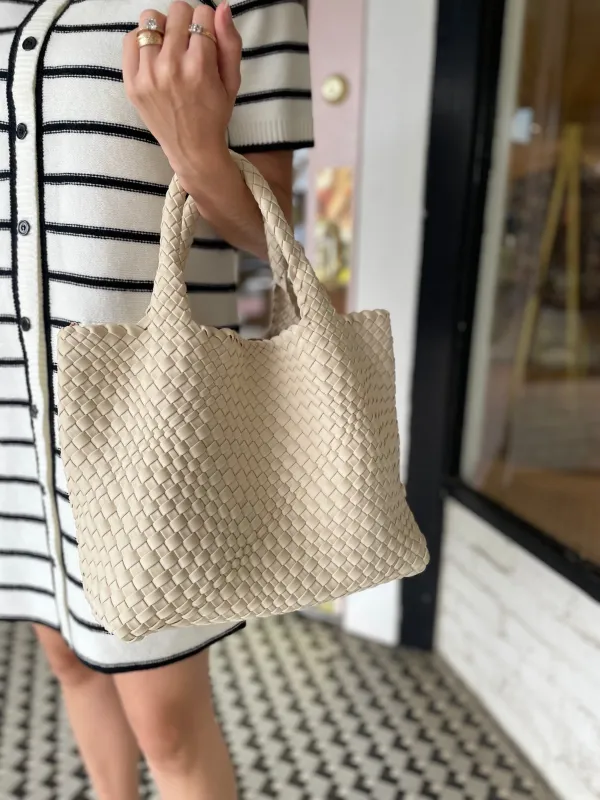 Lily Woven Neoprene Tote with Pouch | Ecru sold by Belletique