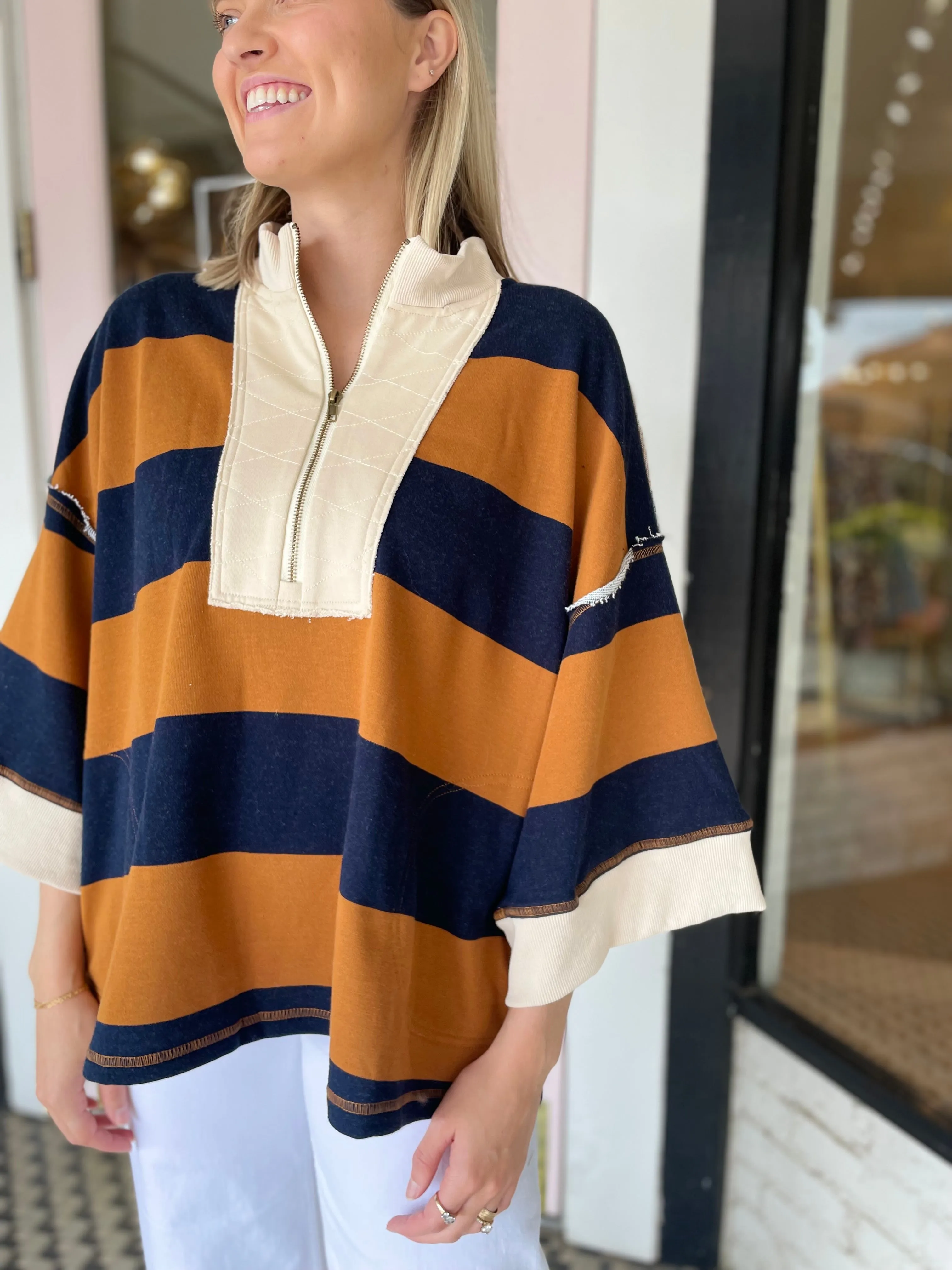 Oversized Striped Pullover | Brown + Navy sold by Belletique product image thumbnail 2