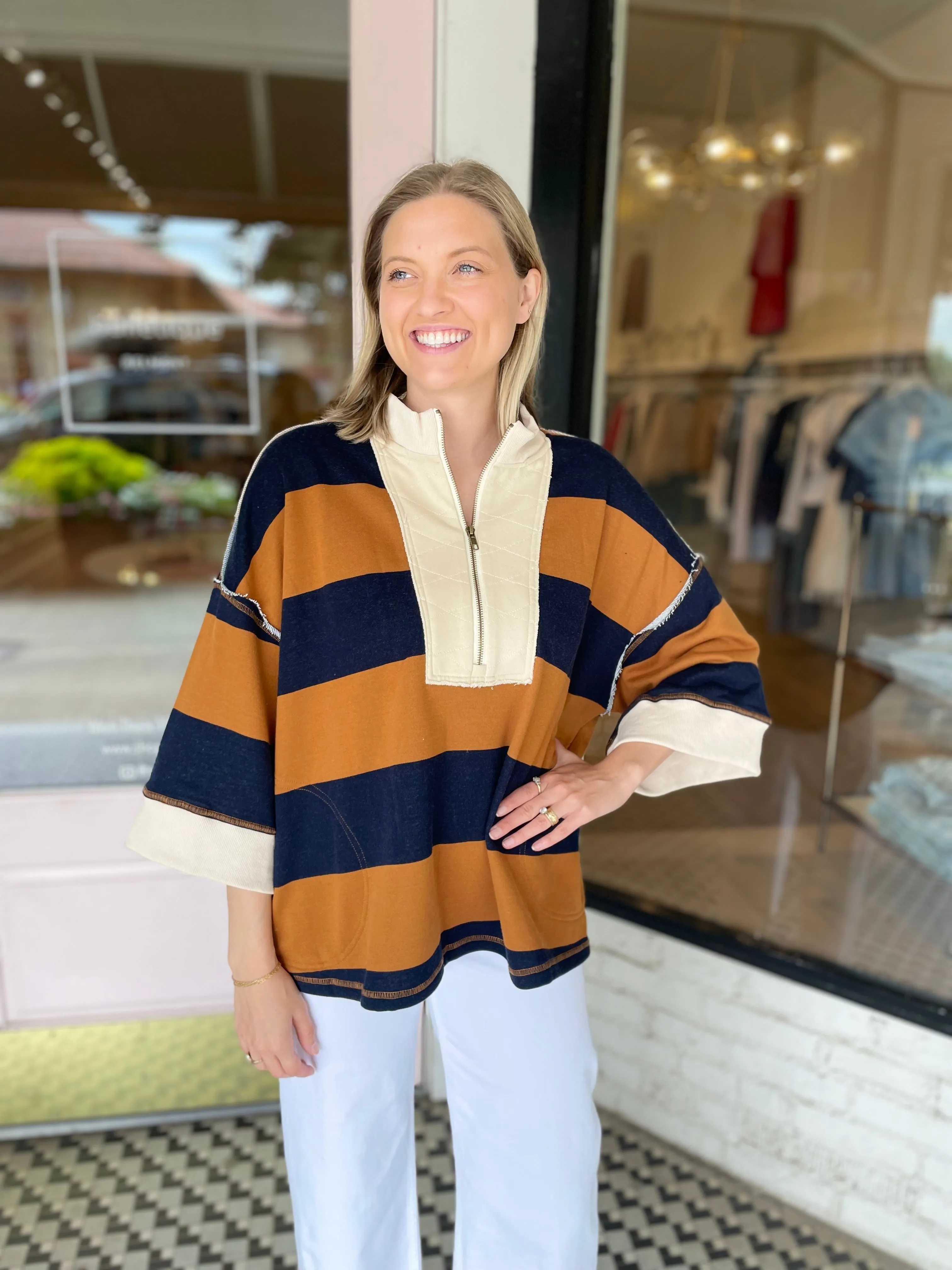 Oversized Striped Pullover | Brown + Navy sold by Belletique product image thumbnail 3