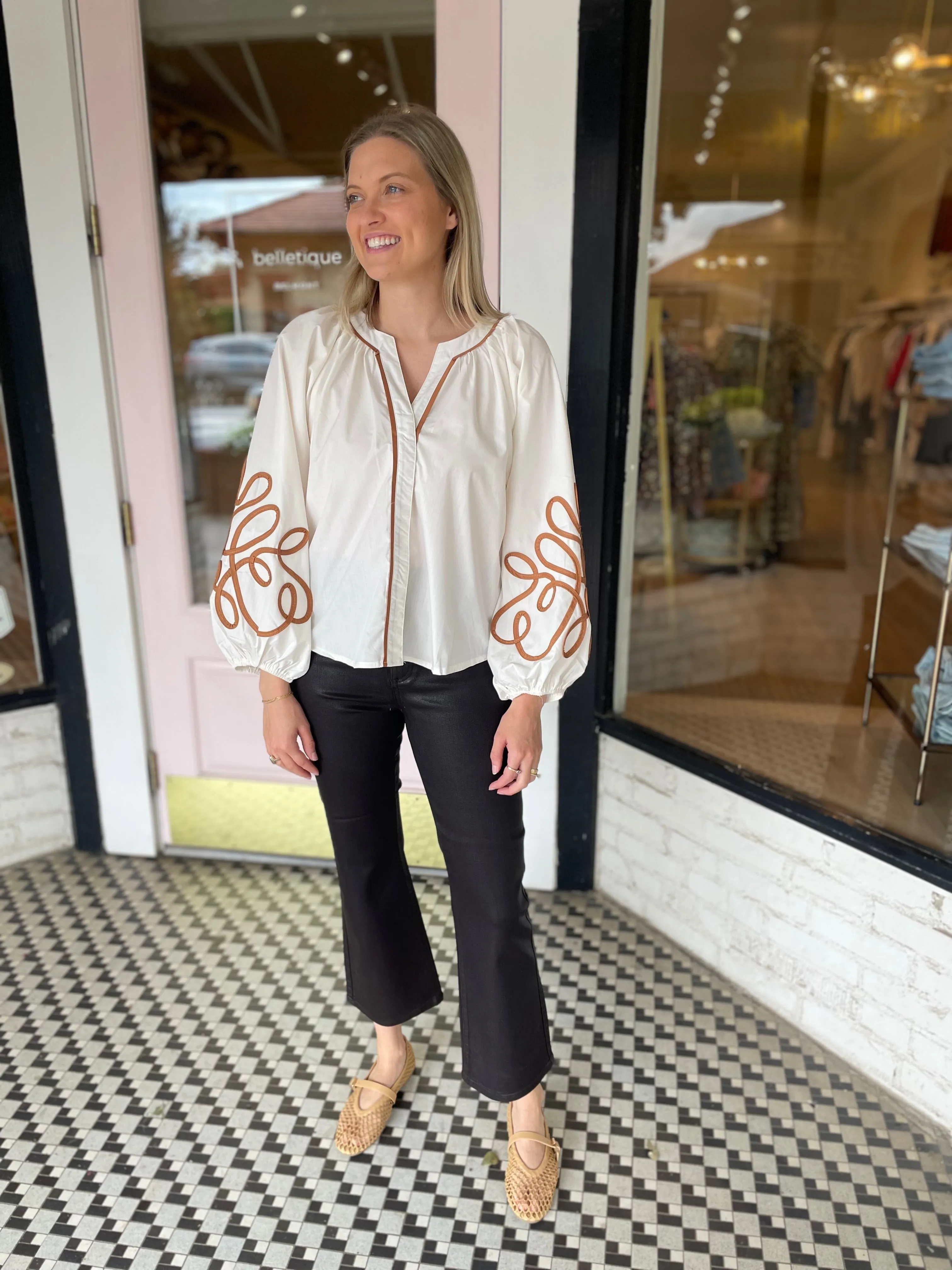 Soutache Blouse | Ivory + Brown sold by Belletique product image thumbnail 3