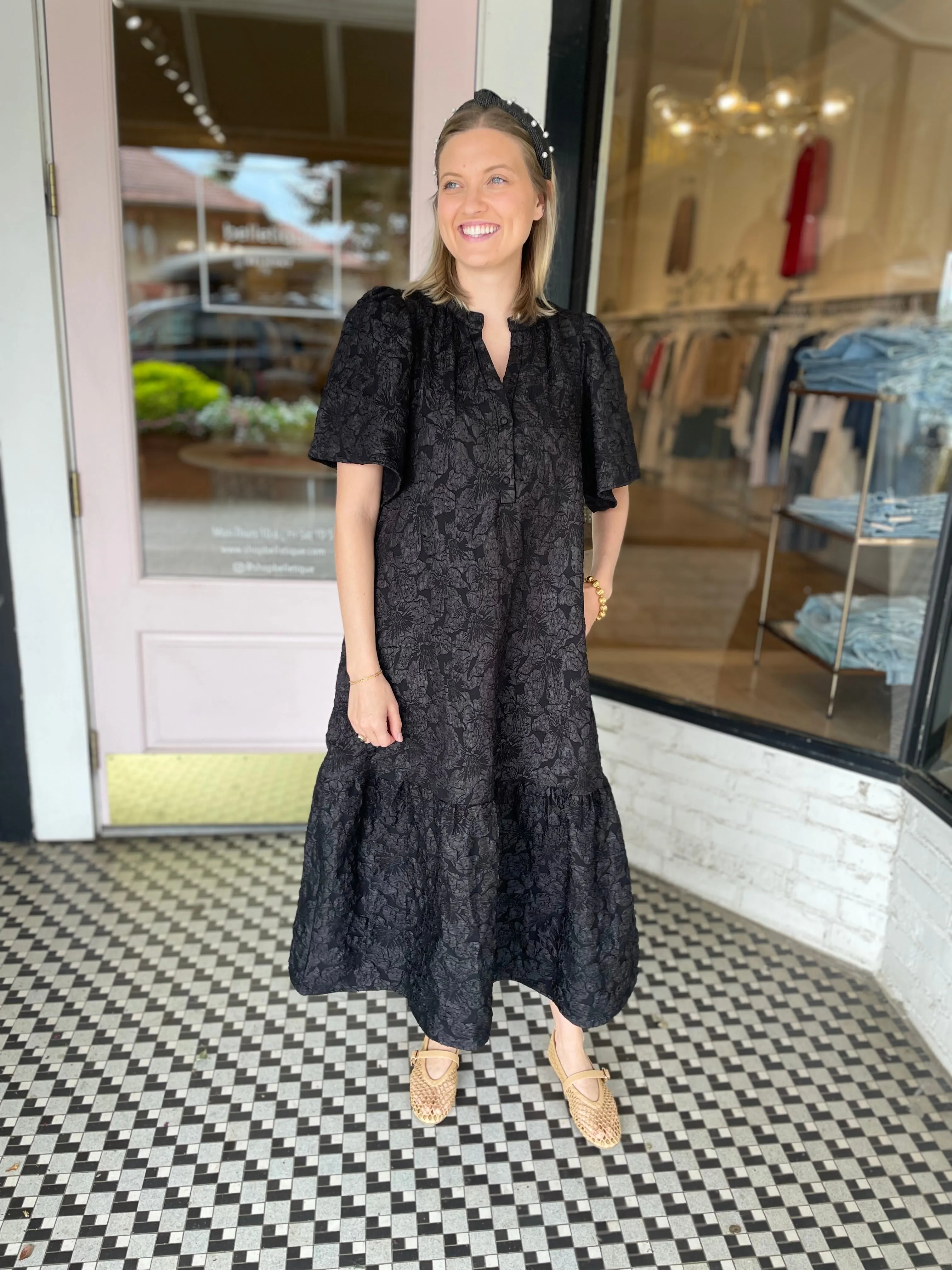 Jacquard Dress | Black sold by Belletique