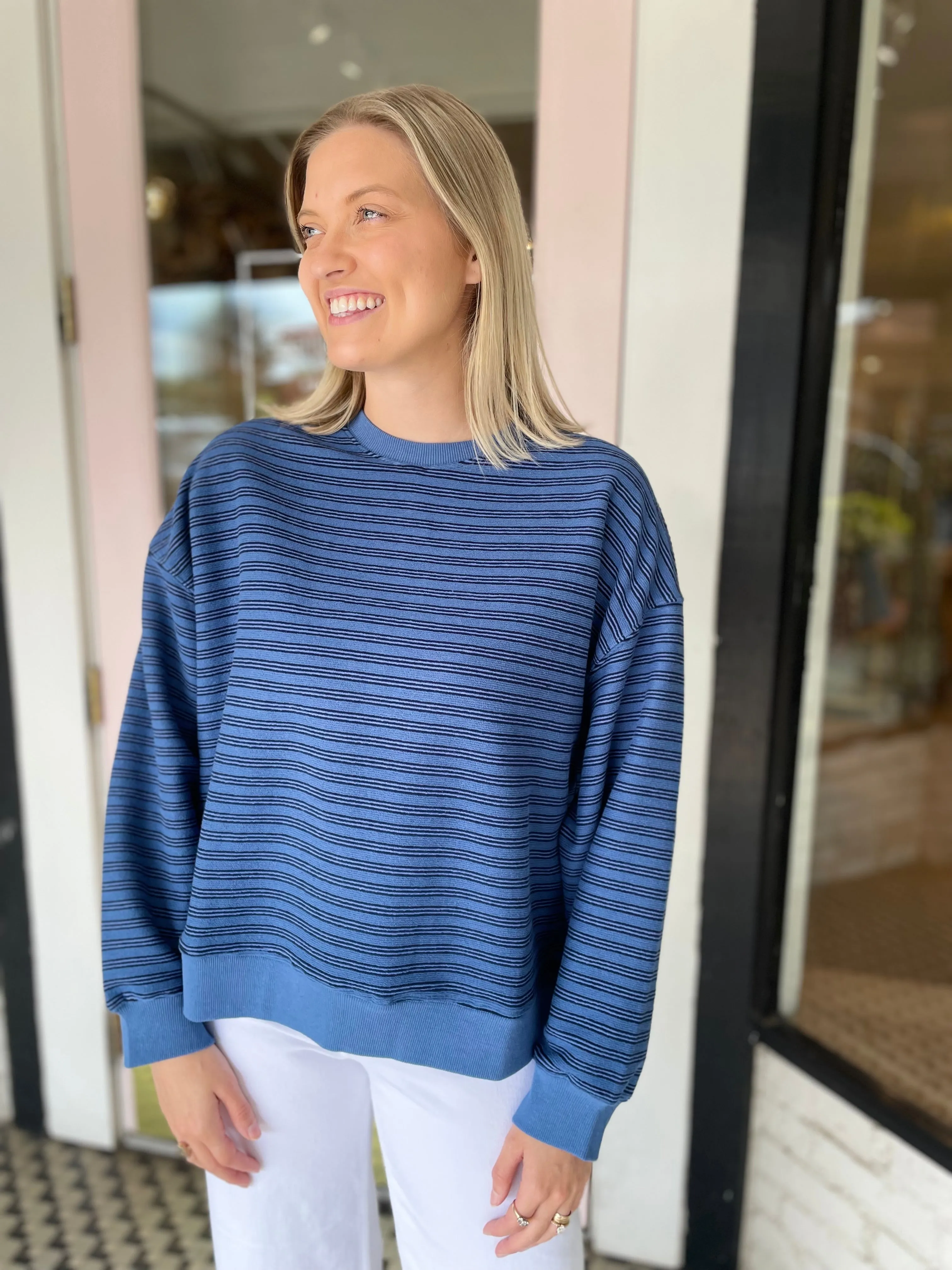 Striped Pullover | Navy sold by Belletique product image thumbnail 2