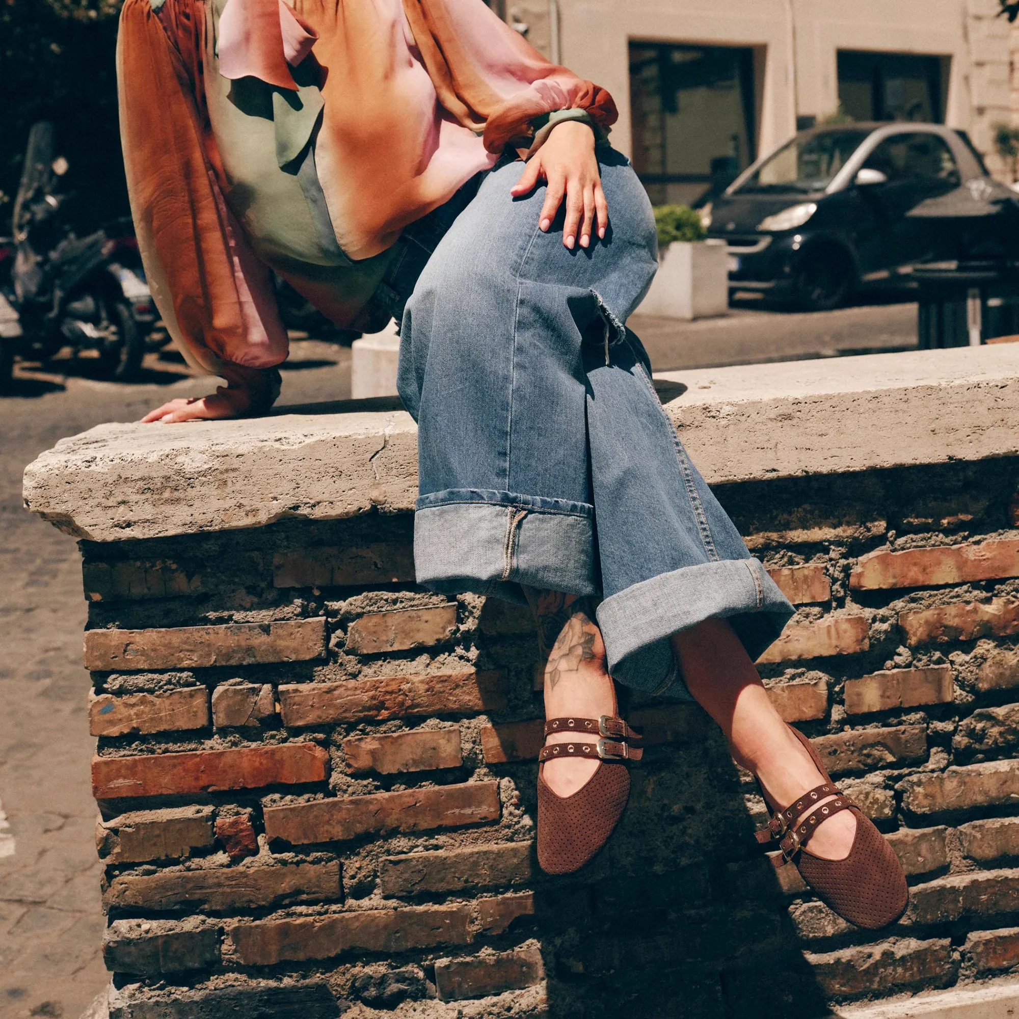 Baylee Grommet Ballet Flats | Dk Brown Perforated Suede sold by Belletique product image thumbnail 2