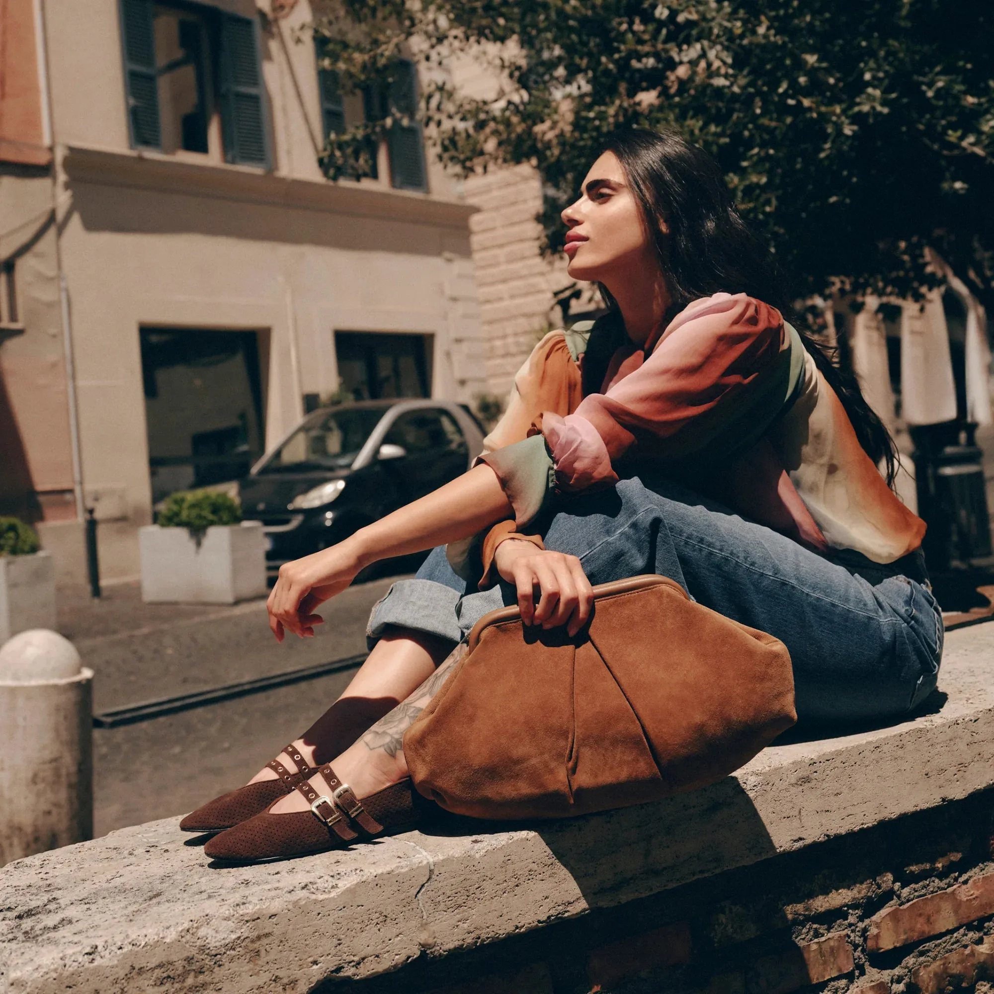 Baylee Grommet Ballet Flats | Dk Brown Perforated Suede sold by Belletique product image thumbnail 4