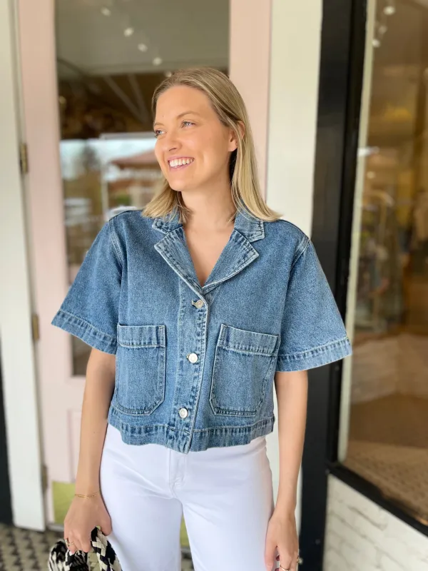Western Button Down Denim Top sold by Belletique