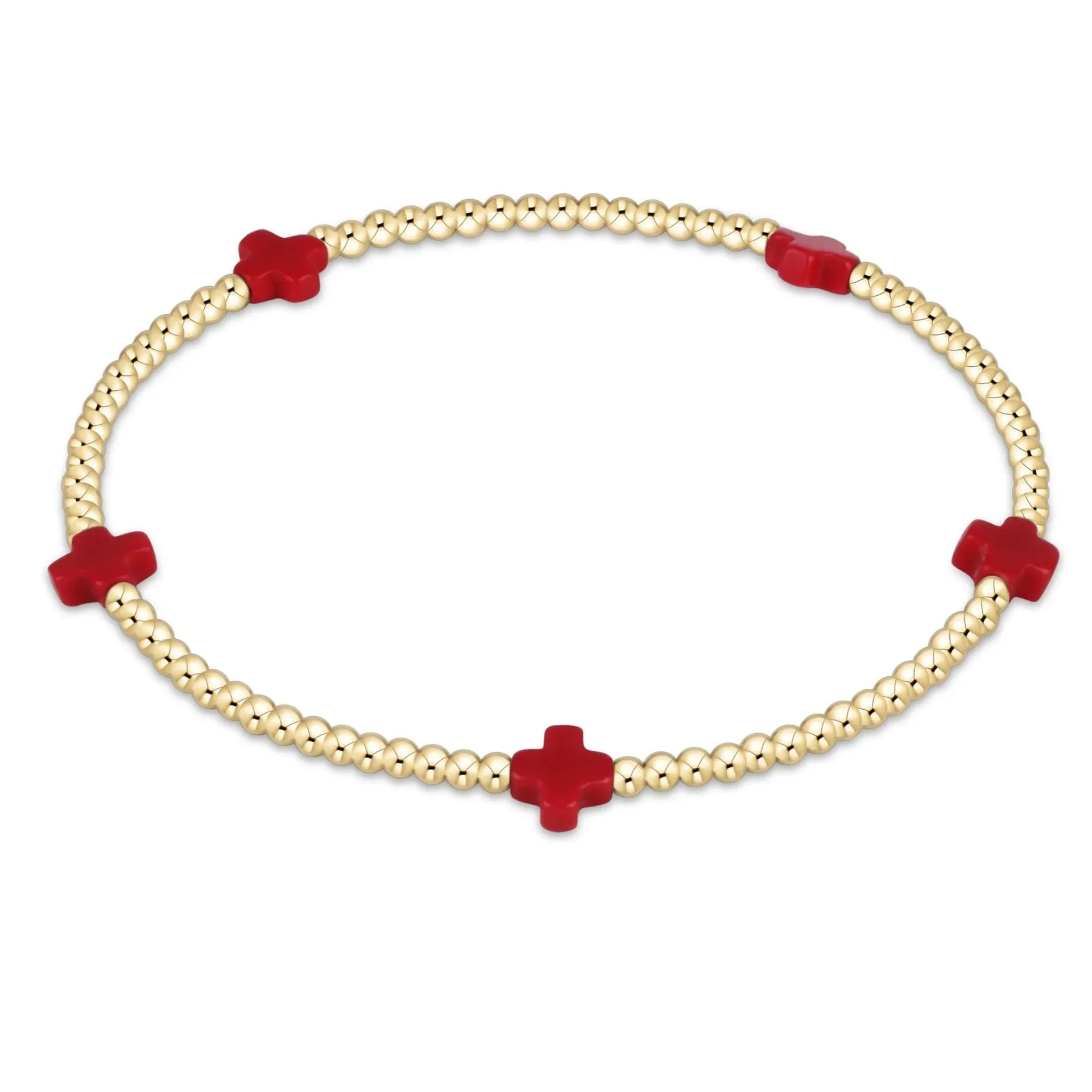 red - 2mm signature small cross gold pattern bead bracelet sold by Belletique