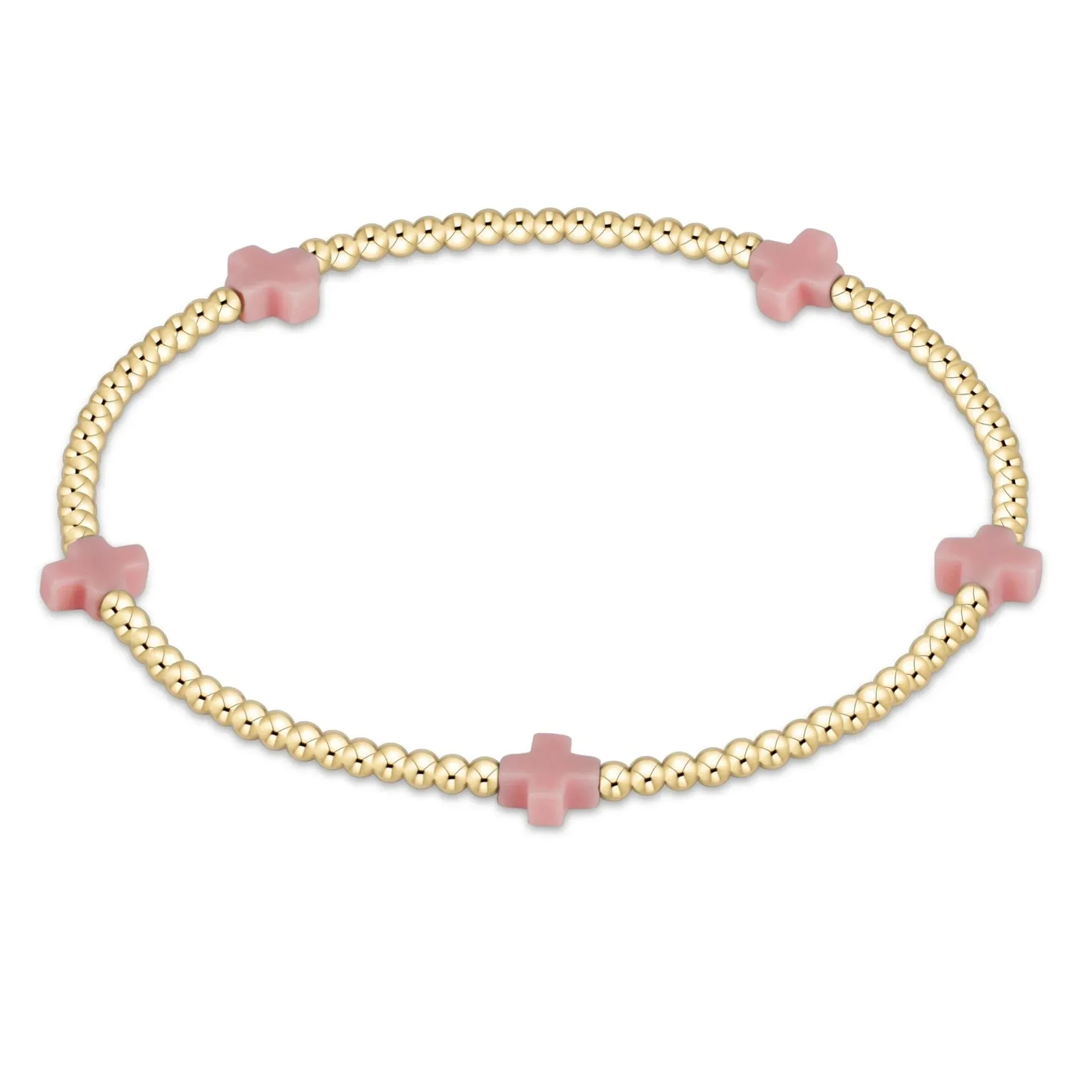 pink - 2mm signature small cross gold pattern bead bracelet sold by Belletique