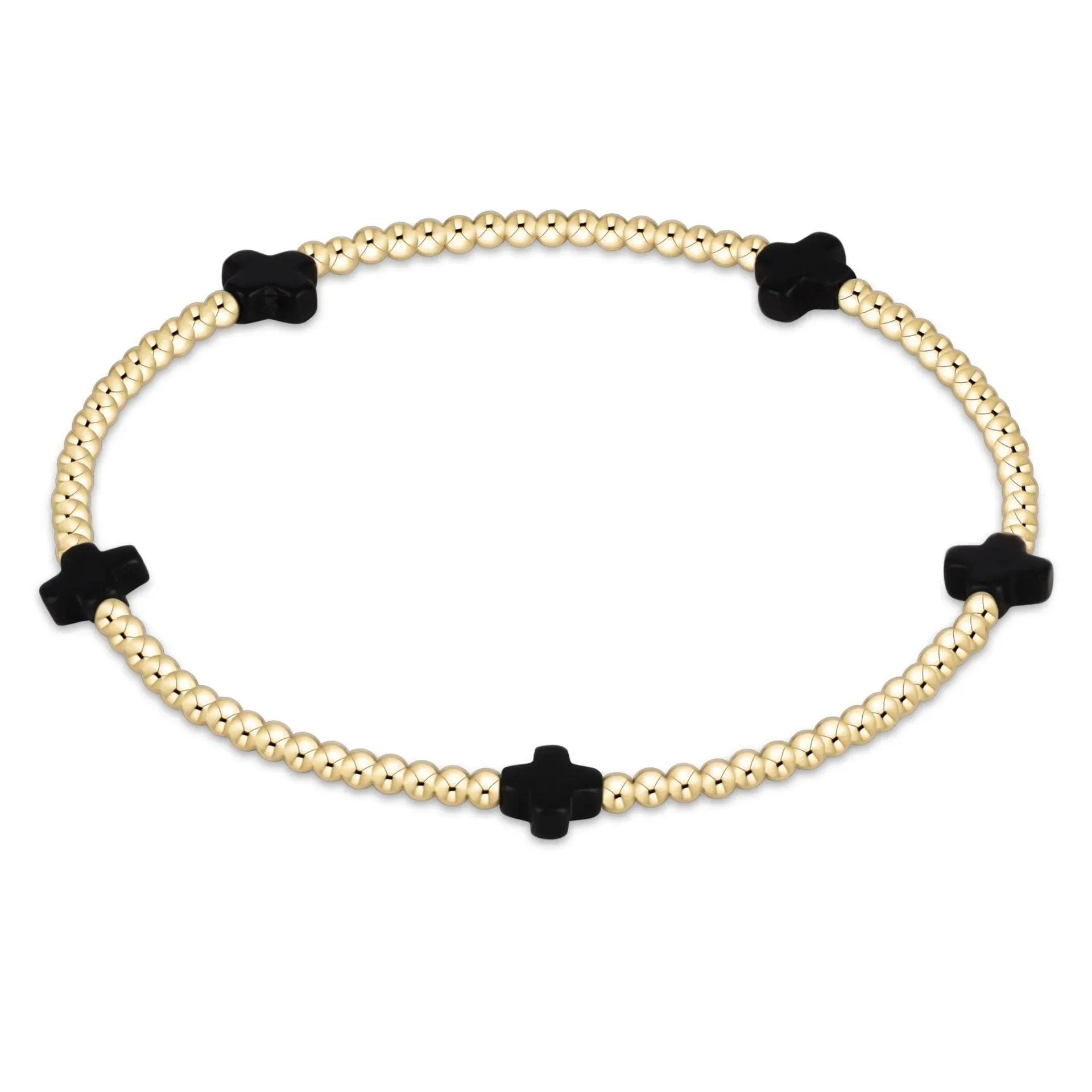 onyx - 2mm signature small cross gold pattern bead bracelet sold by Belletique