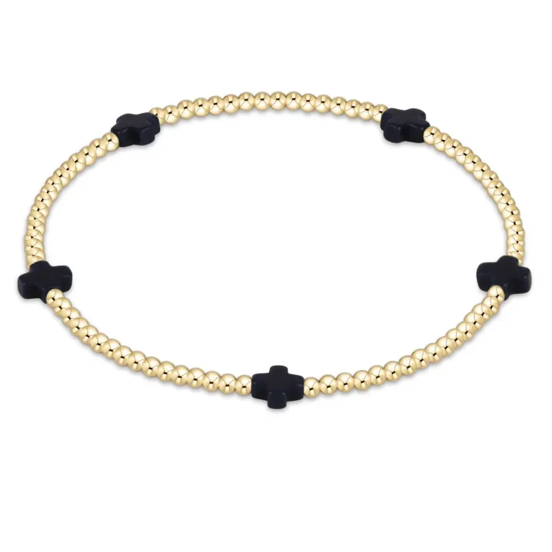 navy - 2mm signature small cross gold pattern bead bracelet sold by Belletique