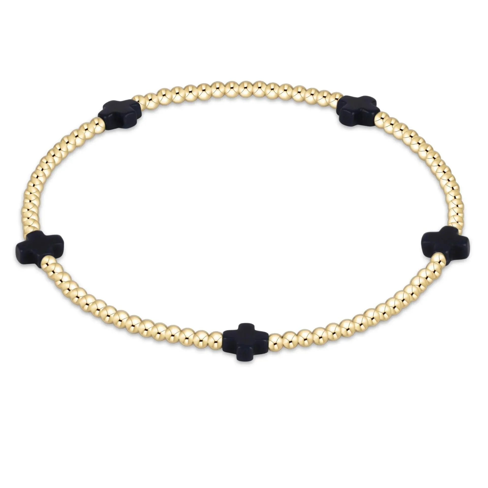 navy - 2mm signature small cross gold pattern bead bracelet sold by Belletique