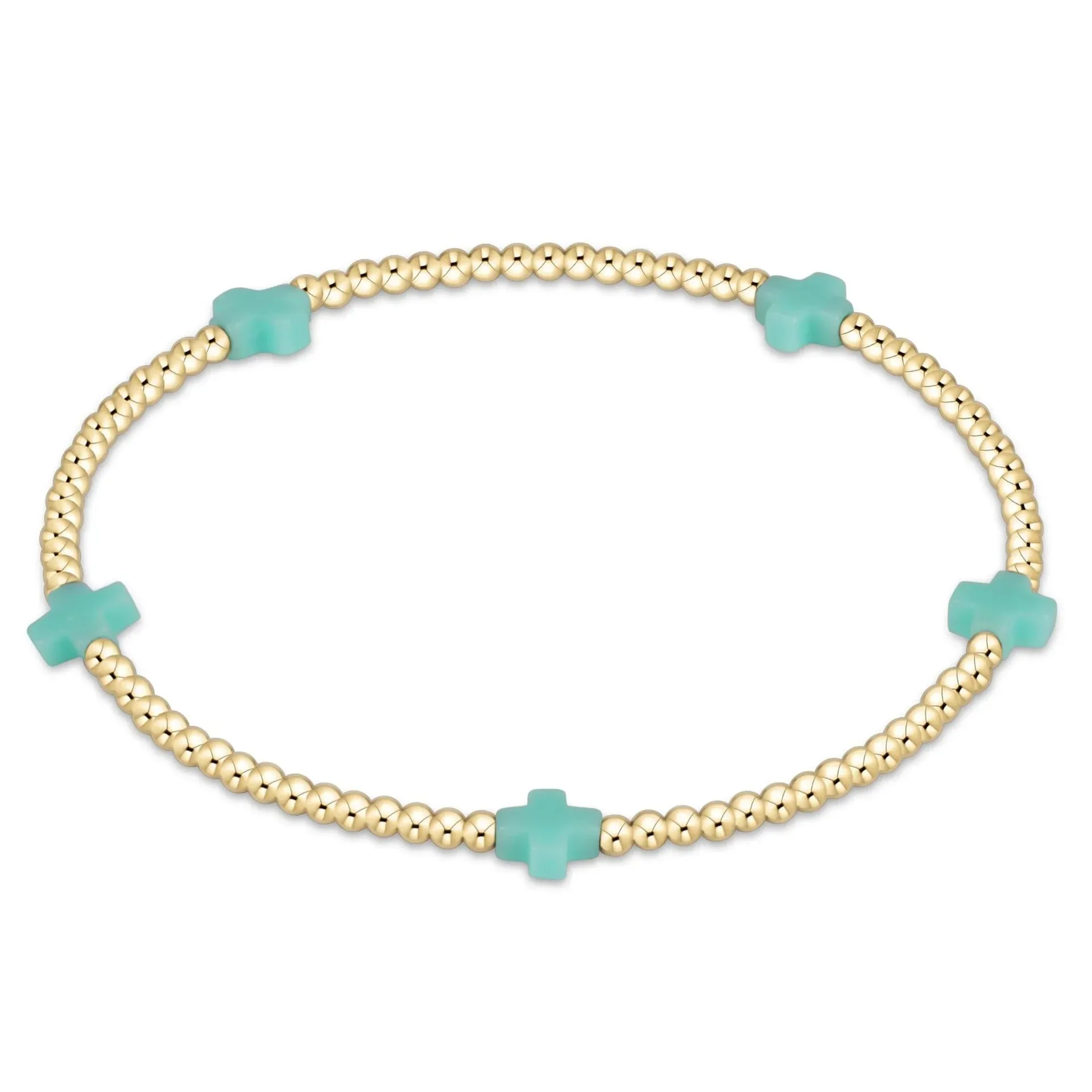 mint - 2mm signature small cross gold pattern bead bracelet sold by Belletique