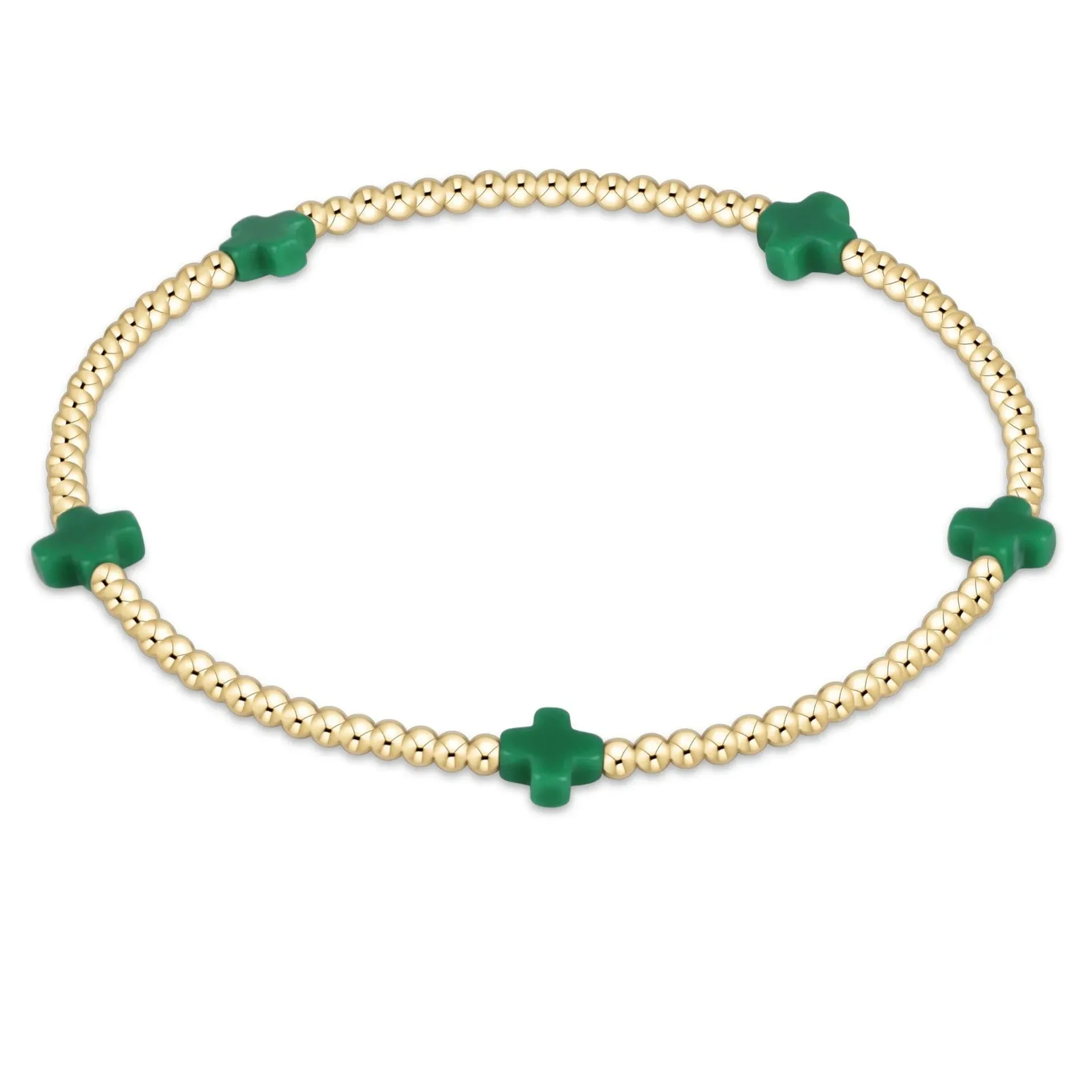 emerald - 2mm signature small cross gold pattern bead bracelet sold by Belletique