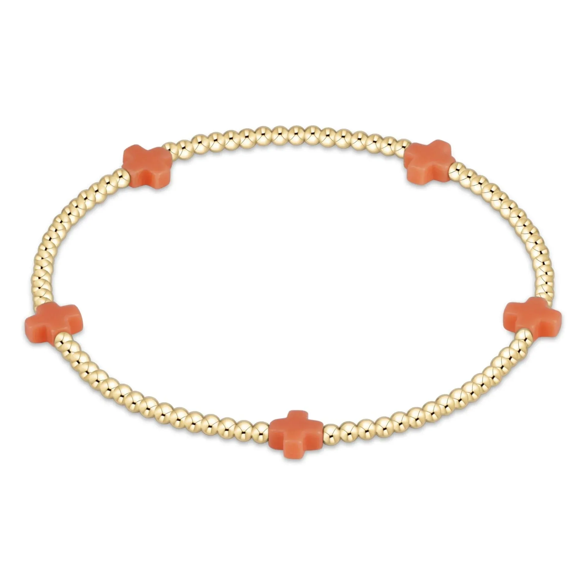 coral - 2mm signature small cross gold pattern bead bracelet sold by Belletique