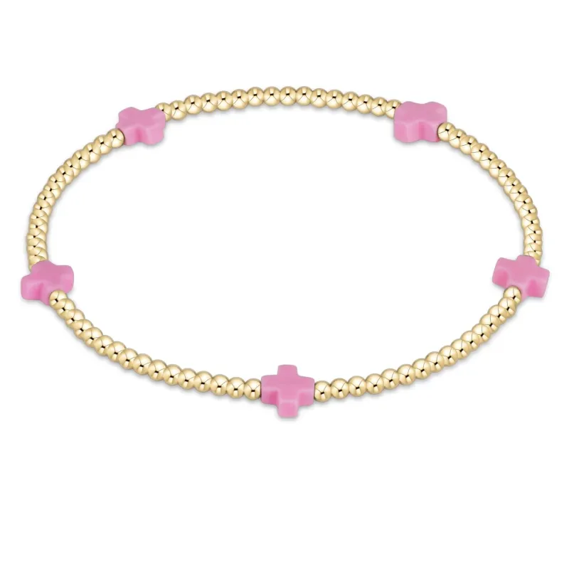 bright pink - 2mm signature small cross gold pattern bead bracelet sold by Belletique