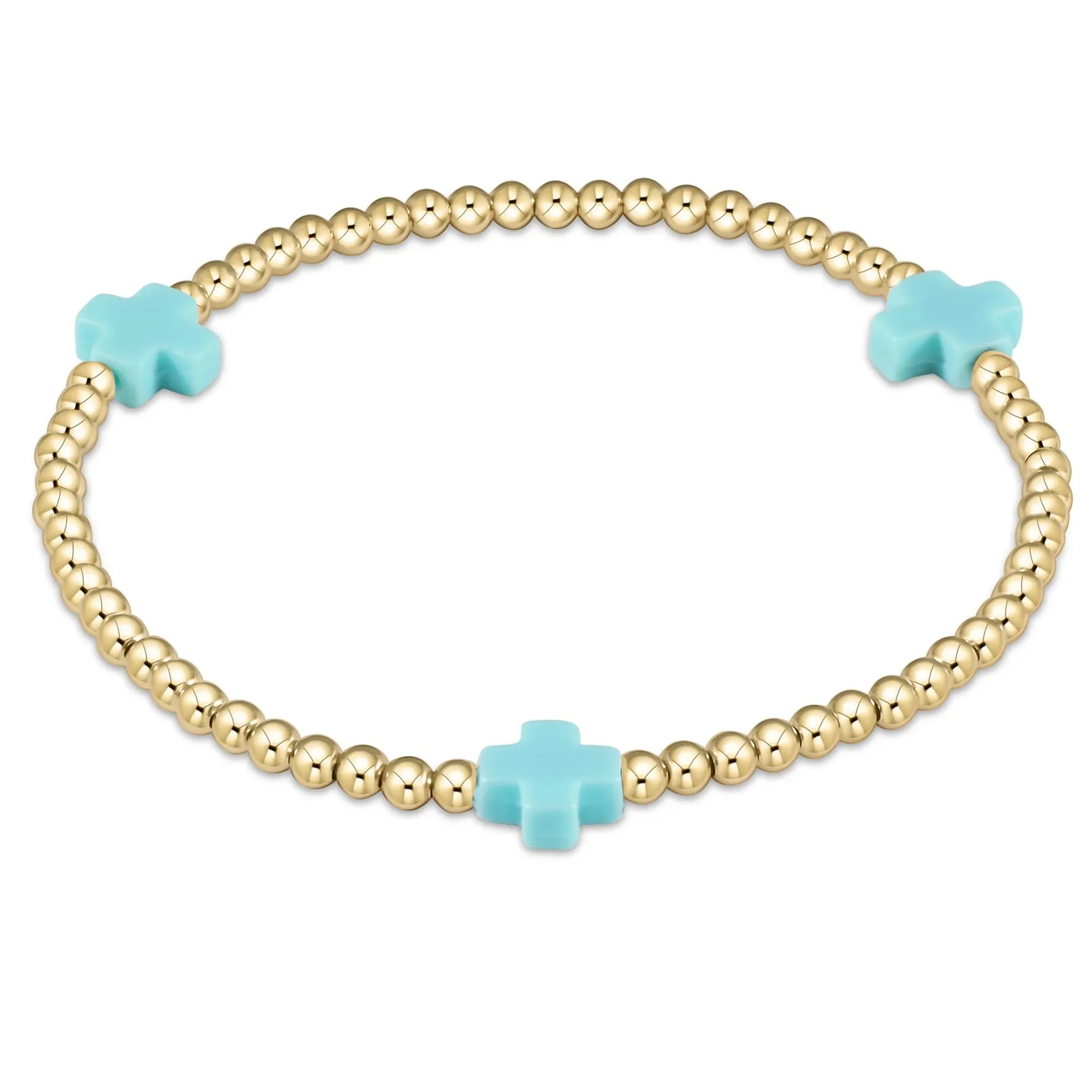 signature cross gold pattern 3mm bead bracelet - turquoise sold by Belletique