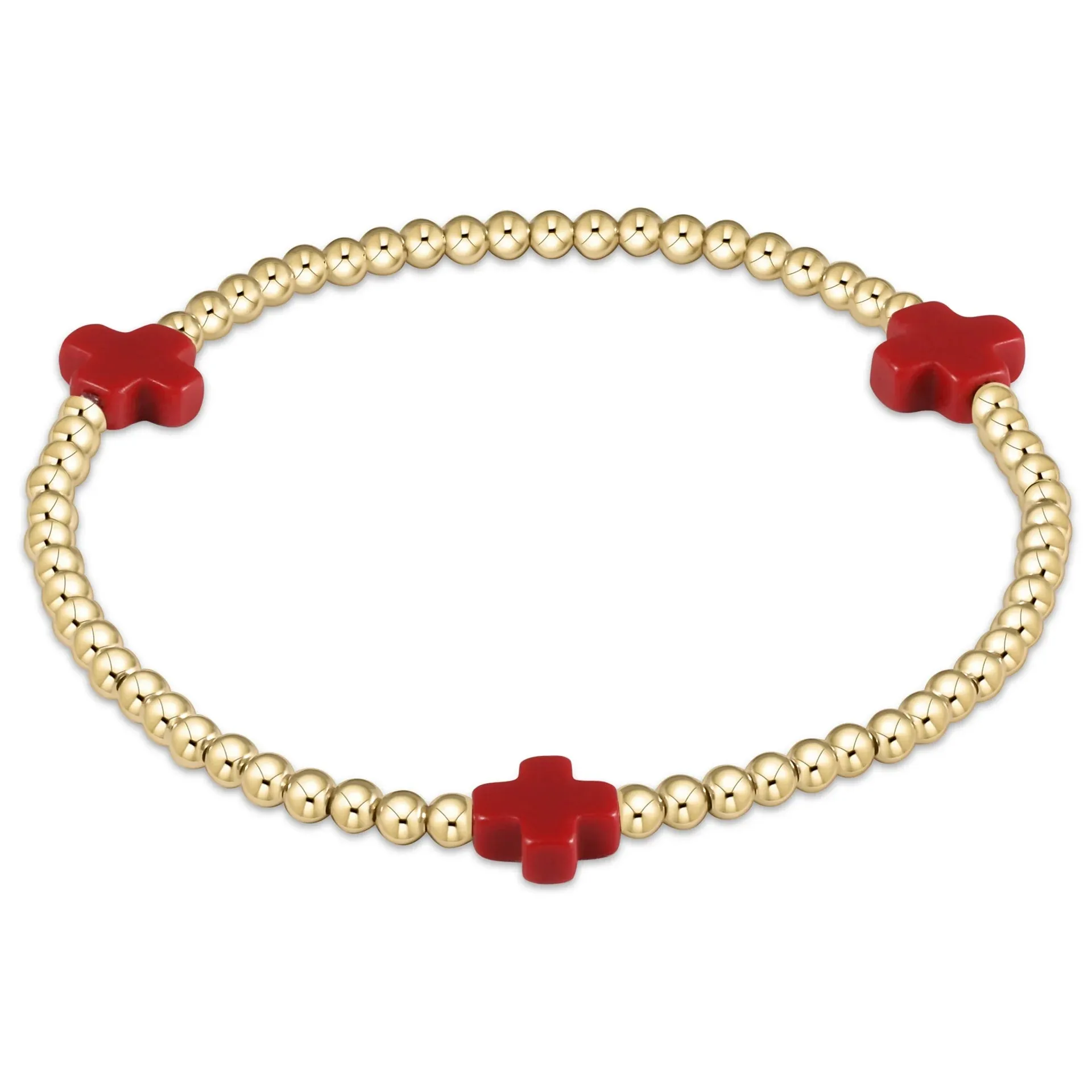 signature cross gold pattern 3mm bead bracelet - red sold by Belletique