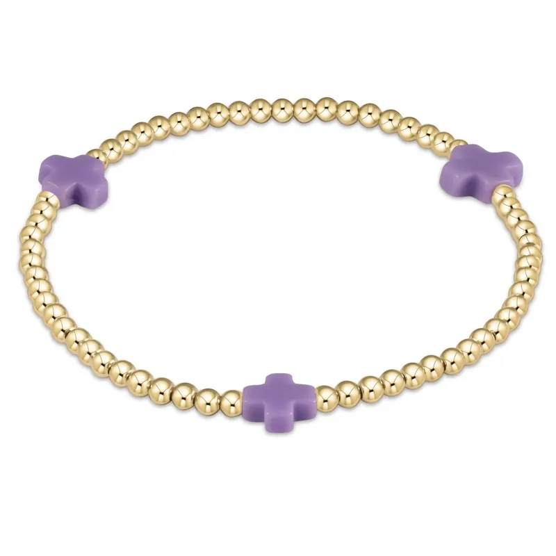 signature cross gold pattern 3mm bead bracelet - purple sold by Belletique