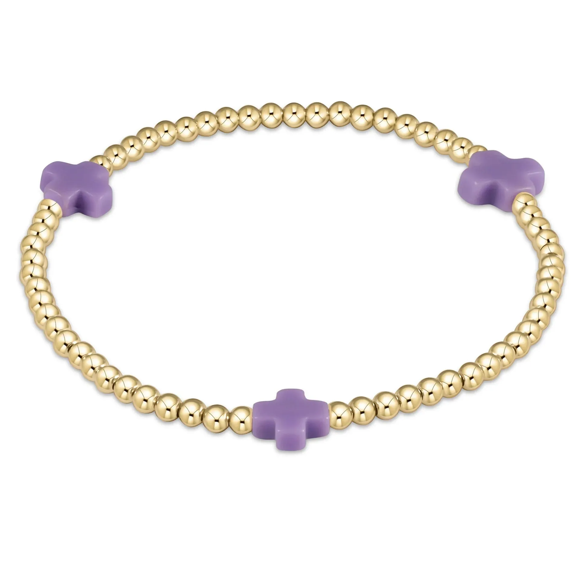 signature cross gold pattern 3mm bead bracelet - purple sold by Belletique
