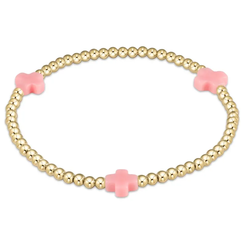 signature cross gold pattern 3mm bead bracelet - pink sold by Belletique