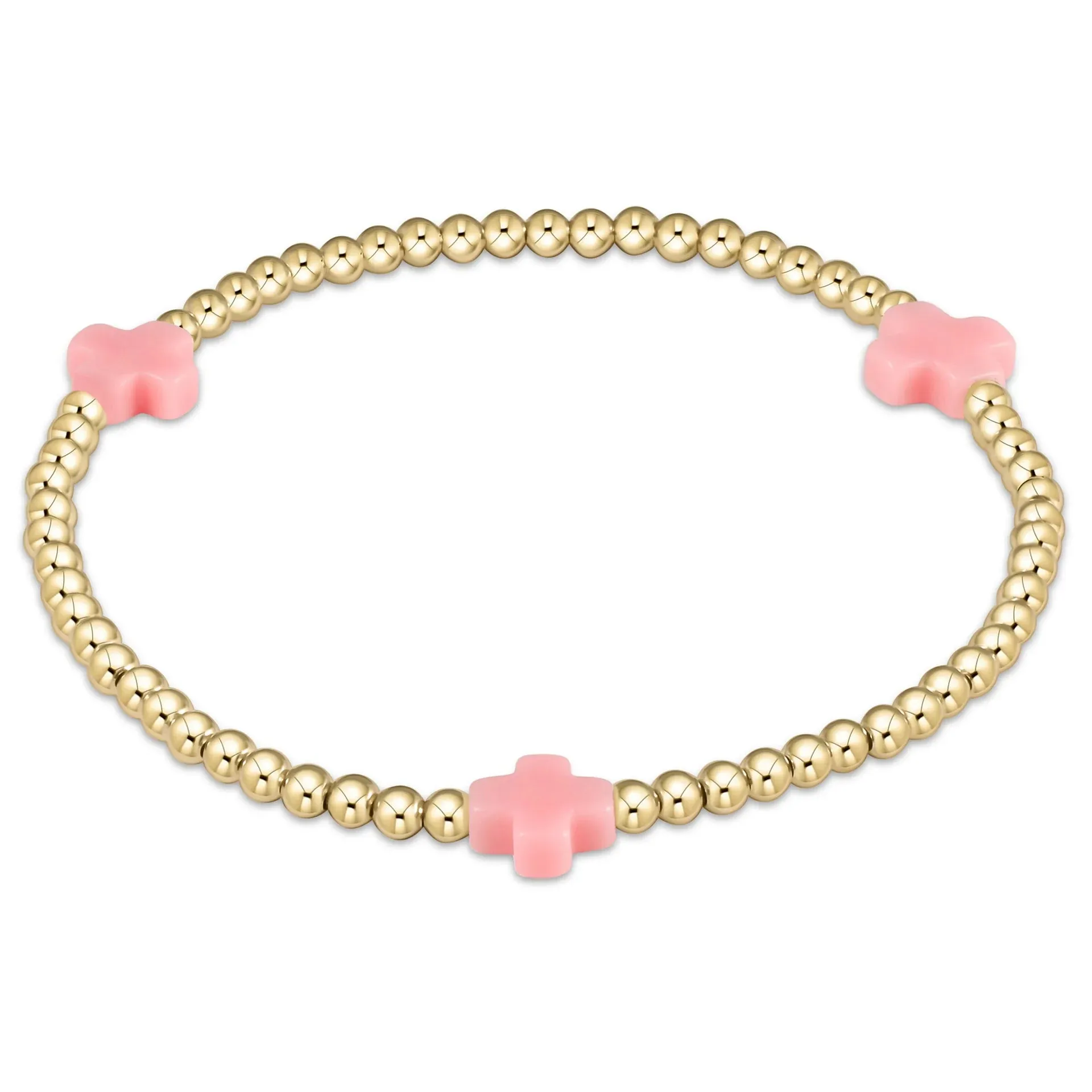 signature cross gold pattern 3mm bead bracelet - pink sold by Belletique