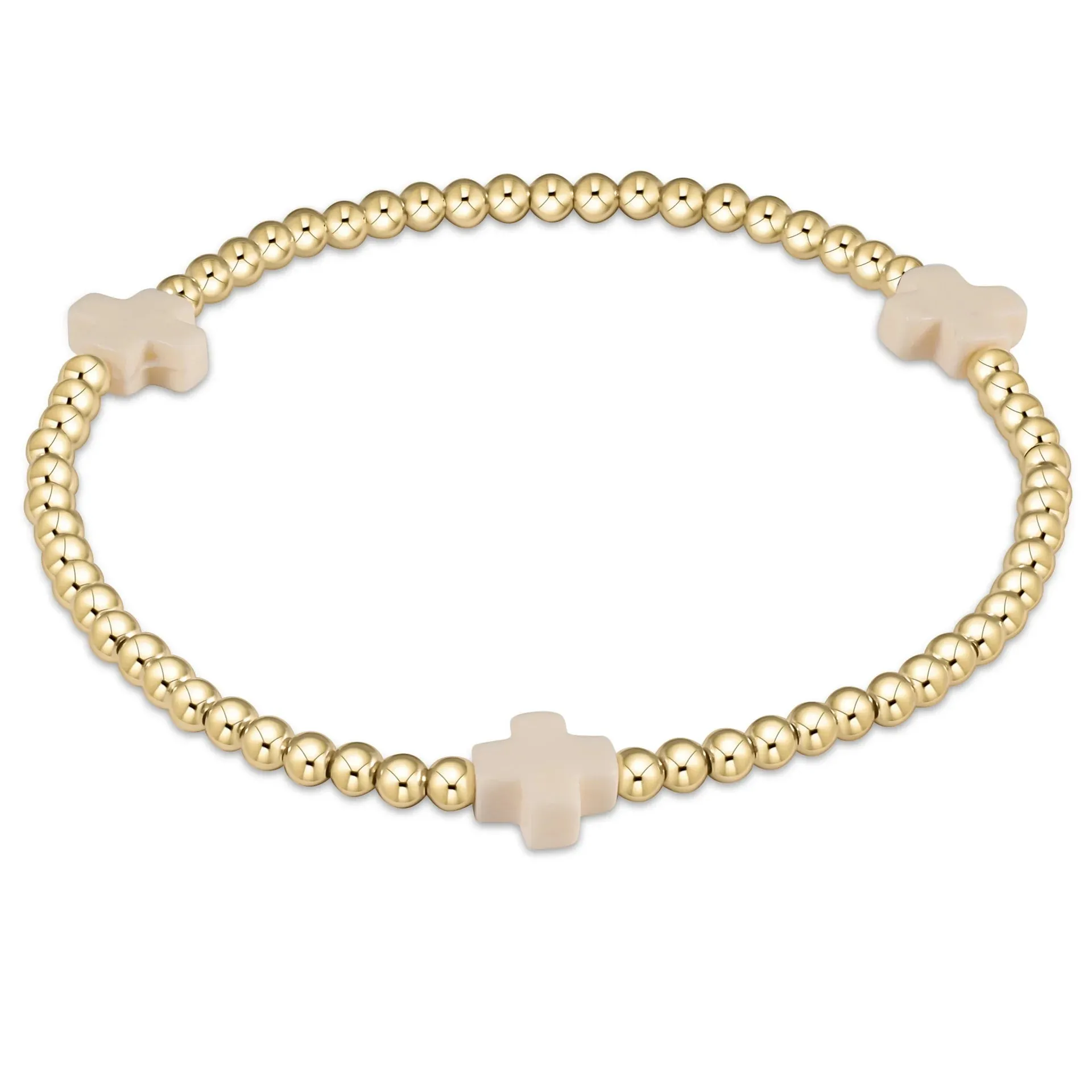 signature cross gold pattern 3mm bead bracelet - off-white sold by Belletique