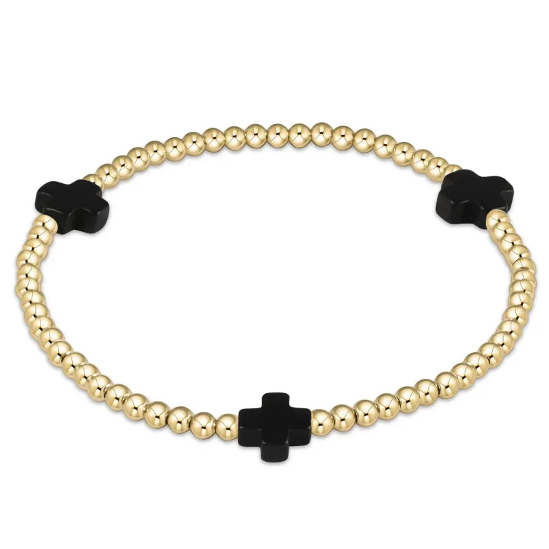 signature cross gold pattern 3mm bead bracelet  - onyx sold by Belletique