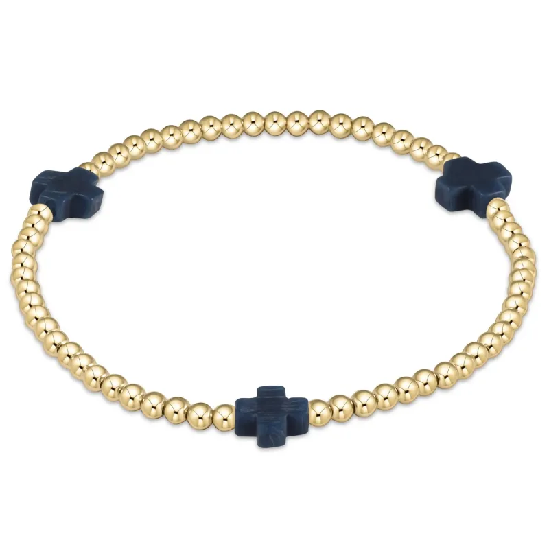 signature cross gold pattern 3mm bead bracelet - navy sold by Belletique