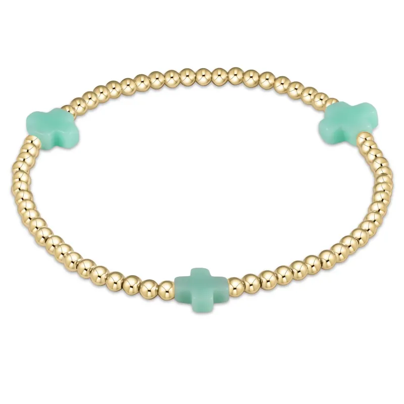 signature cross gold pattern 3mm bead bracelet - mint sold by Belletique