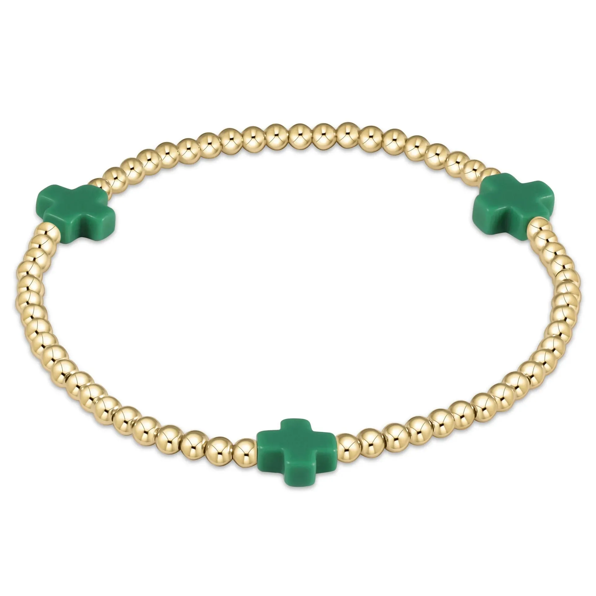 signature cross gold pattern 3mm bead bracelet - emerald sold by Belletique