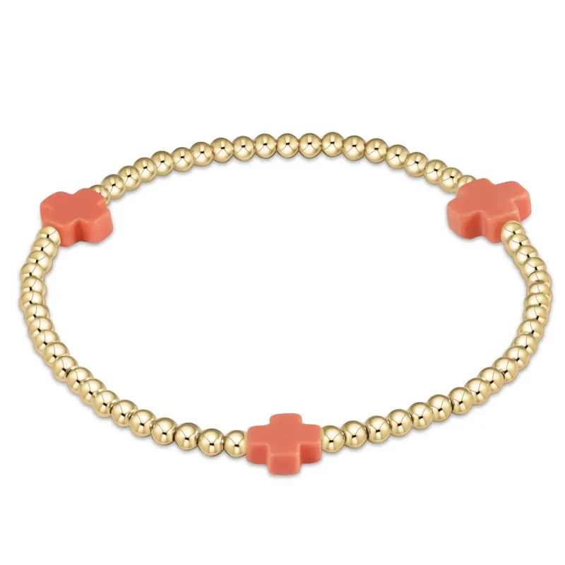 signature cross gold pattern 3mm bead bracelet - coral sold by Belletique