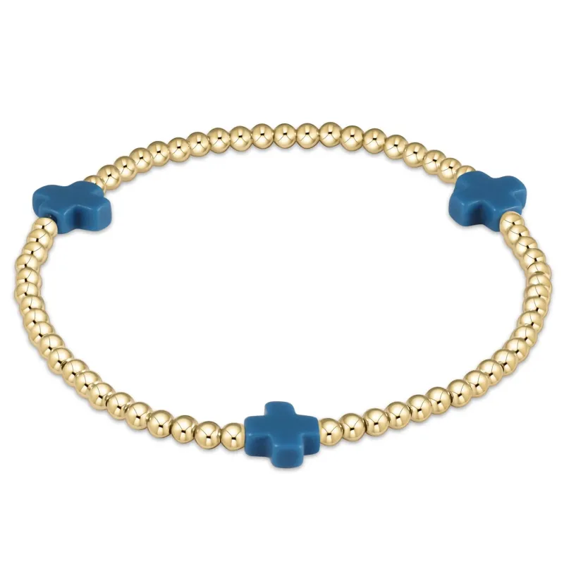 signature cross gold pattern 3mm bead bracelet - cobalt sold by Belletique