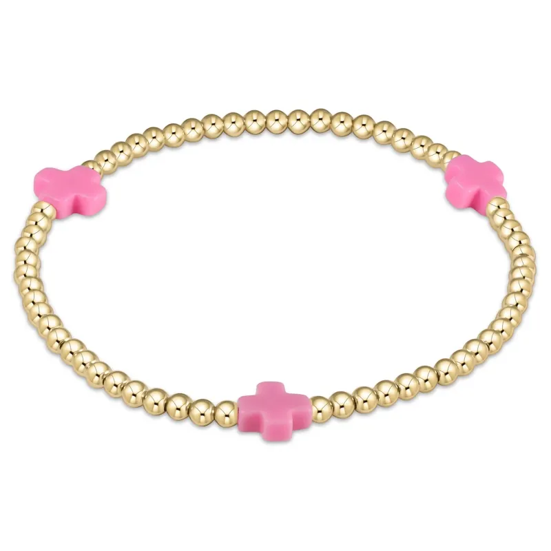 signature cross gold pattern 3mm bead bracelet - bright pink sold by Belletique
