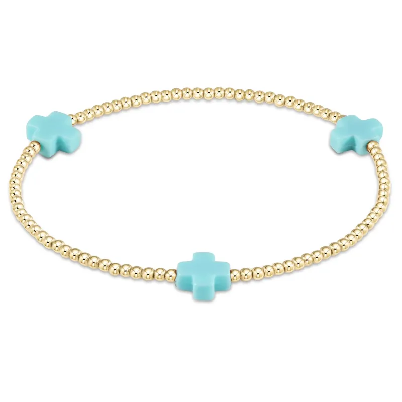 signature cross gold pattern 2mm bead bracelet - turquoise sold by Belletique