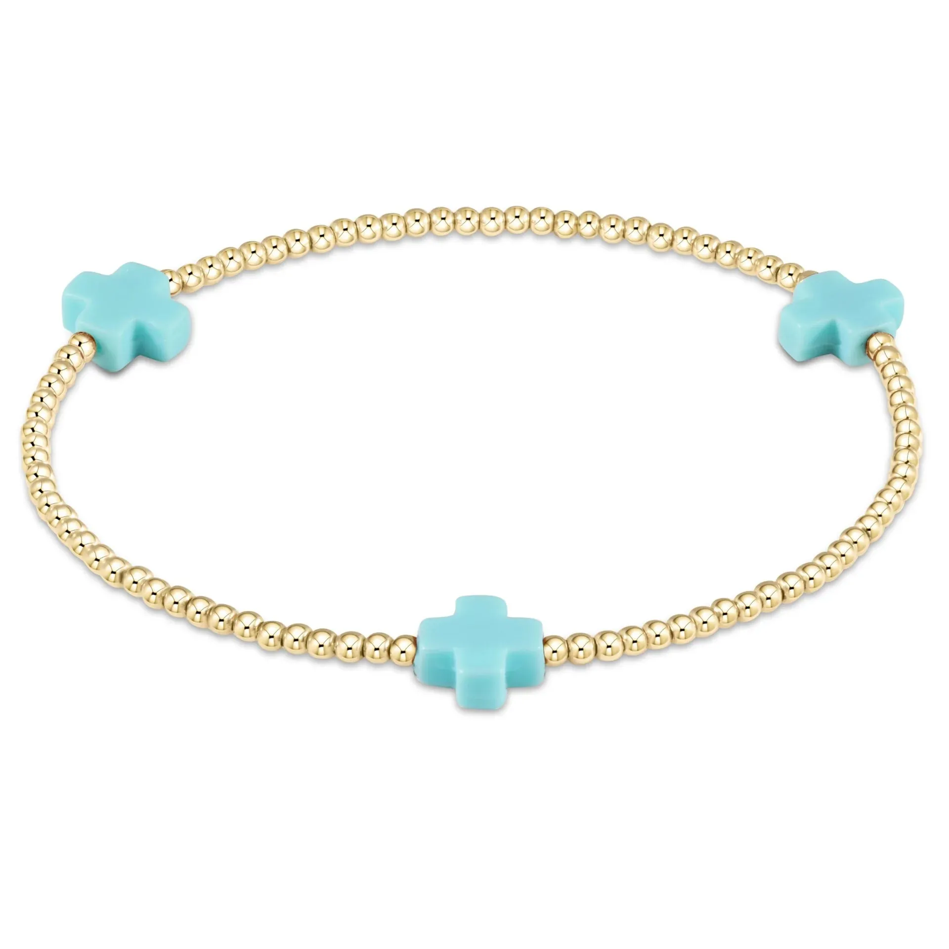 signature cross gold pattern 2mm bead bracelet - turquoise sold by Belletique