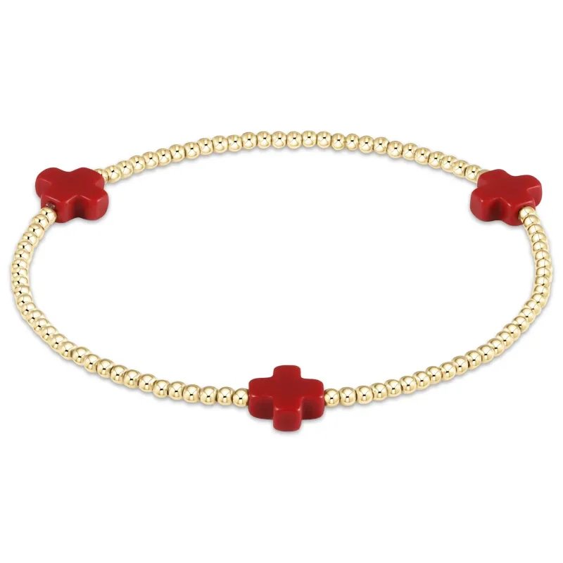 signature cross gold pattern 2mm bead bracelet - red sold by Belletique