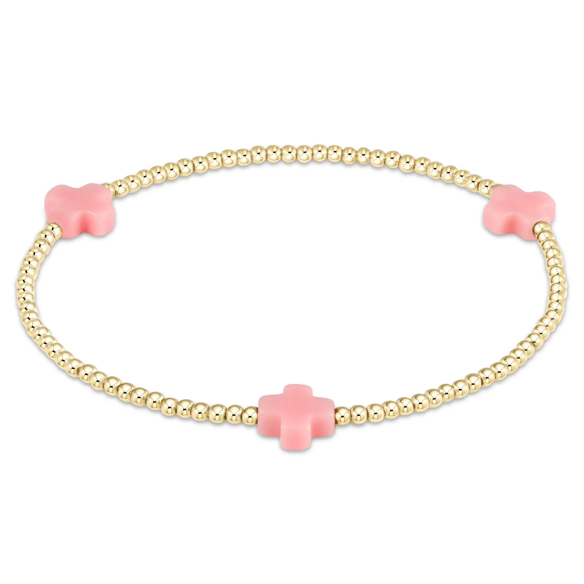signature cross gold pattern 2mm bead bracelet - pink sold by Belletique